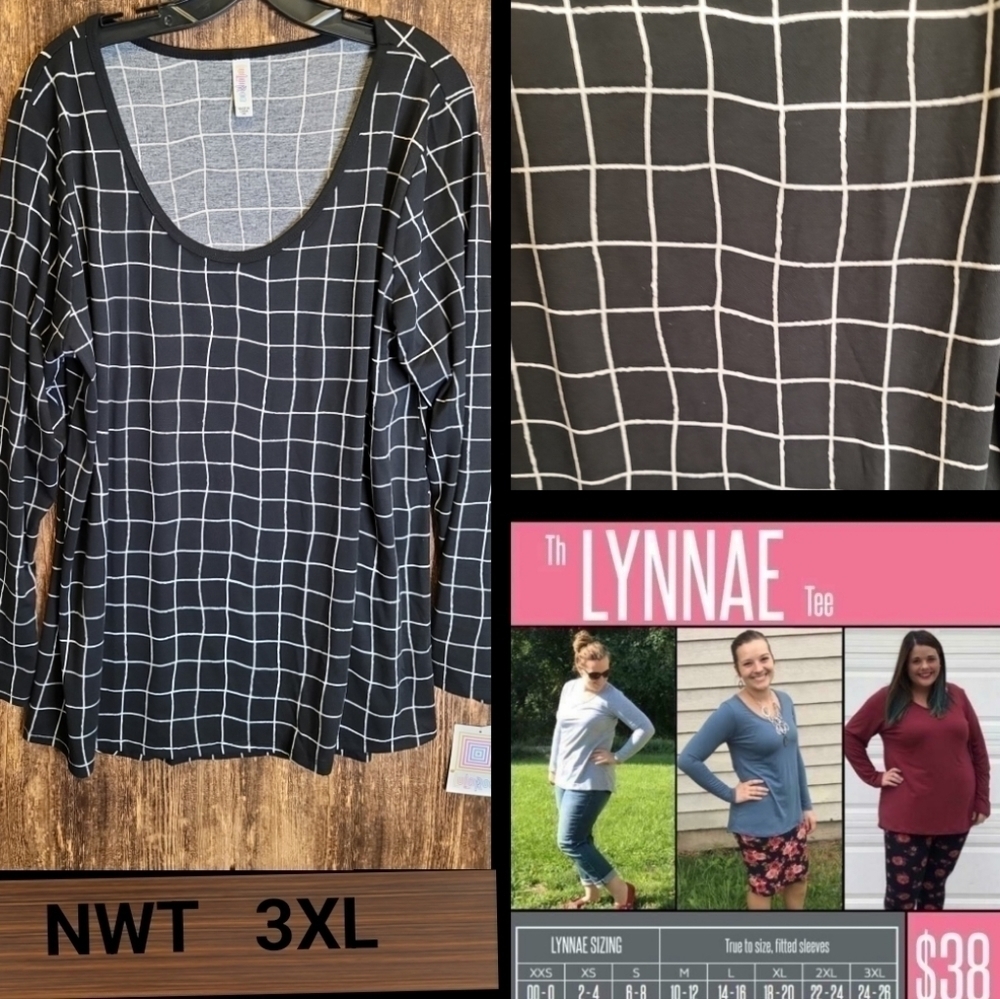LuLaRoe "LYNNAE" top 3XL New With Tags  black and white plaid